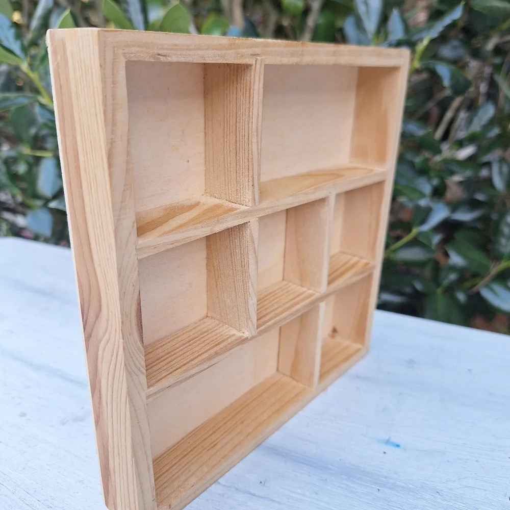 Mini Wood Shadow Box Wall Hanging Display 7x7x 1 inch deep wooden divided - Picture 9 of 14